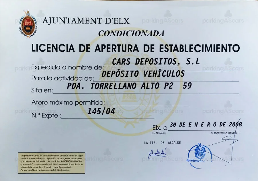 Licencia de Apertura Comercial de Parking Ascars