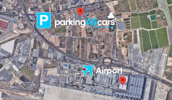 Location map of Parking Ascars in relation to the airport
